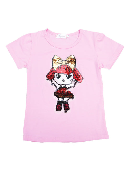 Girls Pink Flip Sequins LOL Short Sleeved T-Shirt 4-10 - SophiasStyle.com